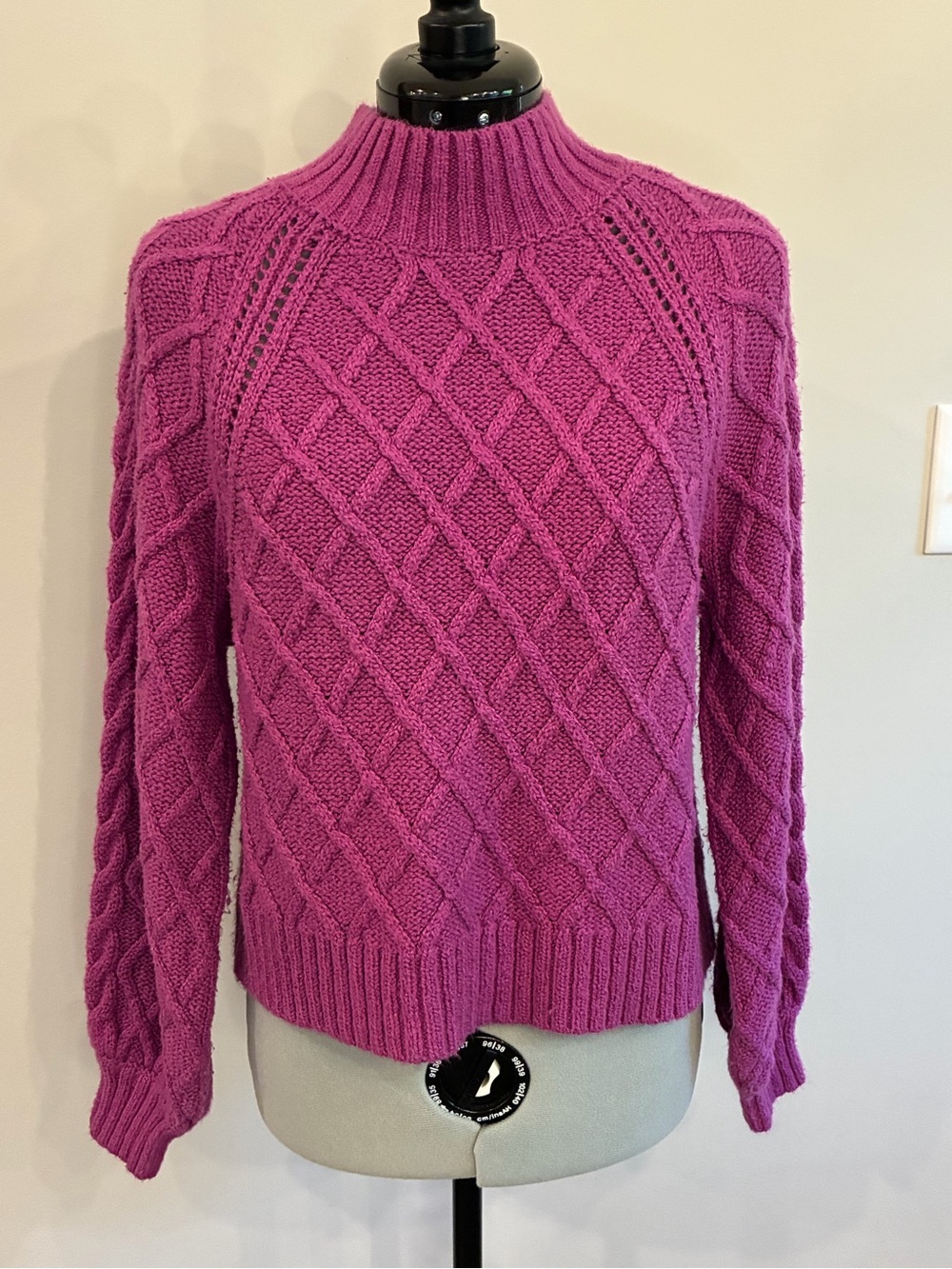 American Eagle Outfitters Cable Knit Mock Neck Sweater in Magenta Pink